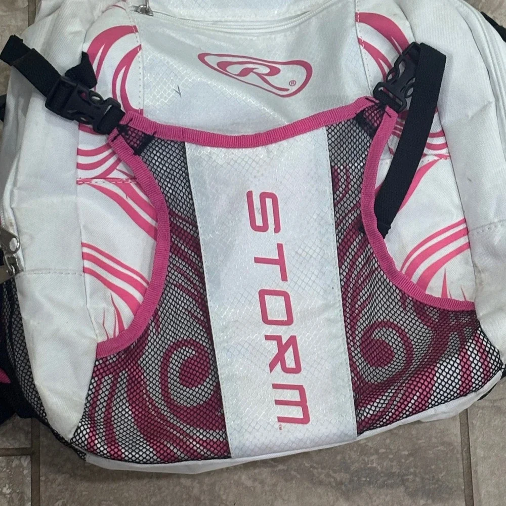 Rawlings Storm Fastpitch Softball Backpack Bag White Pink Kids Girls Athletic